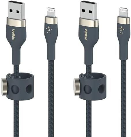 Belkin Boost Charge Pro Flex 10 FT Braided USB Type A to Lightning Cable – MFi Certified Fast Charger for i Phone 14/13/12/11/Pro/Max/Mini/SE & i Pad – Durable Pink Design for Enhanced Compatibility & Speed