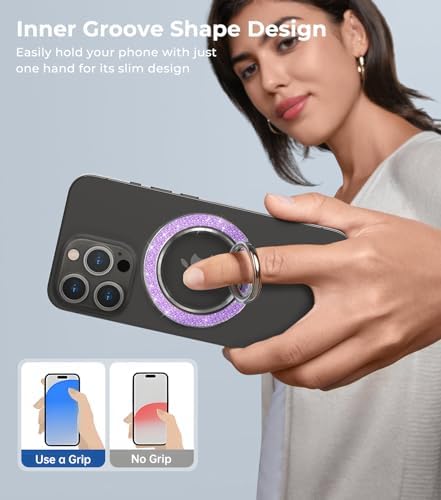 Chic Glitter Magnetic Phone Ring Holder for Mag Safe – Stylish Finger Grip Stand for i Phone, Kindle & Smartphones, Enhanced Stability with Versatile Compatibility for Pop Sockets – Elevate Your Daily Mobile Experience with Glamour and Functionality