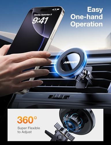 AKESEPE for MagSafe Car Mount [2025 Strongest Magnet Power] Magnetic Phone Holder for Car Vent 360° Rotation Magnetic Car Phone Holder Mount for iPhone 16 Pro Max 15 14 13 Plus Mini – Enhanced Compatibility and Speed