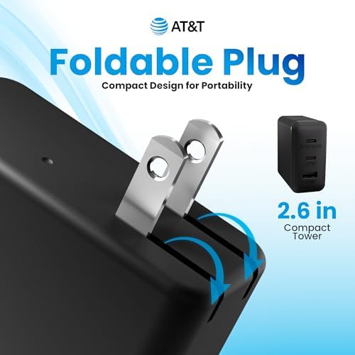 AT&T 40 W USB-C Fast Charging Wall Adapter – Ultimate Travel Companion with Foldable Prongs for i Phone, i Pad, Samsung Galaxy, Google Pixel & More – Universal Compatibility for Rapid Power Delivery Anytime, Anywhere