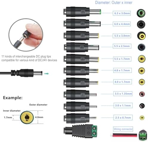 Guan Ting Universal 12 V 2 A Power Supply Adapter – High-Efficiency AC to DC Charger with 8 Interchangeable Tips for Maximum Flexibility – Compact 24 W Converter for Rapid Charging and Enhanced Device Compatibility