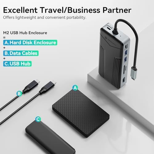 Yottamaster 8-Port USB C Hub with M.2 NVMe SSD Enclosure – High-Speed 10 Gbps USB 3.2 Adapter for Seamless Data Transfer, Stunning 4 K@60 Hz HDMI Output, 100 W Power Delivery & Dual SD/TF Readers – Ultimate Connectivity Solution for Windows & Mac Users to Boost Productivity and Enhance Workflow