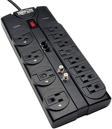 Tripp Lite 12-Outlet Surge Protector Power Strip with 8 ft Cord and Right-Angle Plug – Advanced Protection for Modems, Telephones, Coaxial & Ethernet Devices – 0,000 Equipment Insurance Included – Optimize Your Workspace with Reliable Surge Defense and Enhanced Connectivity Solutions Tripp Lite 12-Outlet Surge Protector Power Strip with 8 ft Cord and Right-Angle Plug – Advanced Protection for Modems, Telephones, Coaxial & Ethernet Devices – 0,000 Equipment Insurance Included – Optimize Your Workspace with Reliable Surge Defense and Enhanced Connectivity Solutions