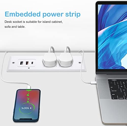 Revolutionize Your Charging Setup with the CCCEI Recessed Power Strip Featuring 20 W USB-C Fast Charging and USB-A Port – Sleek Hidden Outlet Solution for Side and End Tables, Complete with 6 FT 45-Degree Flat Plug for Effortless Installation and Enhanced Device Compatibility