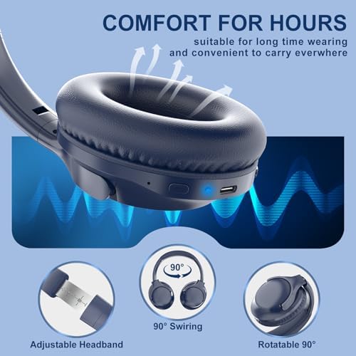 MIDOLA Hi-Fi Bluetooth Over-Ear Headphones – 68-Hour Playtime, Foldable Design for Ultimate Portability, Deep Bass with 6 Custom EQ Modes, Integrated Microphone for Crystal Clear Calls – Perfect for Travel and Home Office Use