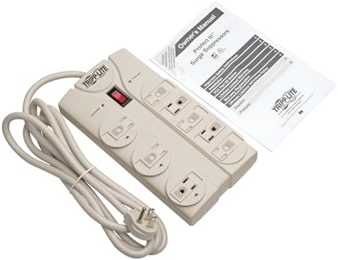 Tripp Lite 8-Outlet Surge Protector Power Strip with 8 ft Right-Angle Cord – Premium Surge Defense and $75 K Equipment Insurance for Home & Office, Sleek Light Gray Design, Enhanced Safety and Efficiency
