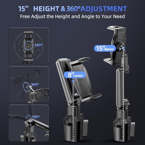 Universal Tablet Holder Mount for Car Cup Holder – 15″ Adjustable Arm with 360° Rotational Flexibility for i Pad Pro, Samsung Galaxy Tab & i Phone – Secure Grip for Enhanced Stability & Hands-Free Convenience on the Go