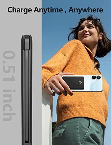 Ultra Slim 6000 m Ah Power Bank with Built-In USB C Cords – Card-Sized Portable Charger for Effortless On-the-Go Charging, Triple Output for i Phone, Samsung, Google Devices – Stylish and Compact Battery Pack for Enhanced Efficiency and Versatility