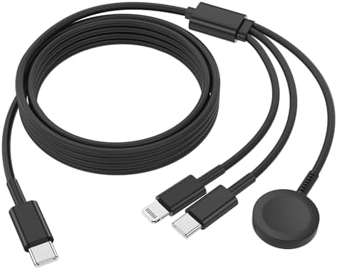 Ultimate 3-in-1 Magnetic Charger for Apple Watch – Fast USB-C Charging Cable for i Phone & i Pad Compatibility – 6 FT Versatile Length for All Apple Watch Series – Durable Design for Effortless Home and Travel Charging