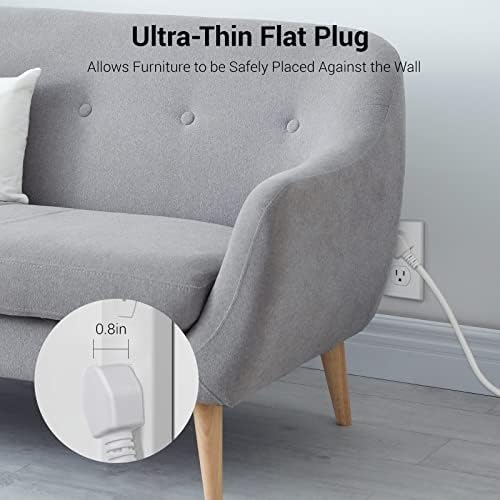 Elevate Your Charging Game with the Clear Power 2-Outlet Power Strip – 6 ft Flat Plug Power Station Featuring 3 USB Ports (1 USB-C) for Rapid Device Charging, Ideal for Home, Office & Travel, Durable & Compact Design, White, Model DC3 S-1102-DC
