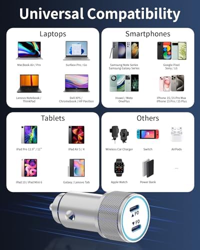 Power Up Your Journey: i Phone 15 24 W Dual-Port Fast USB Car Charger with 2-Pack 3 FT USB-C Cables – Ultimate Compatibility for i Phone 16/15, i Pad Pro/Air/Mini, Galaxy, and Pixel Devices – Compact, Efficient, and Built for Speed