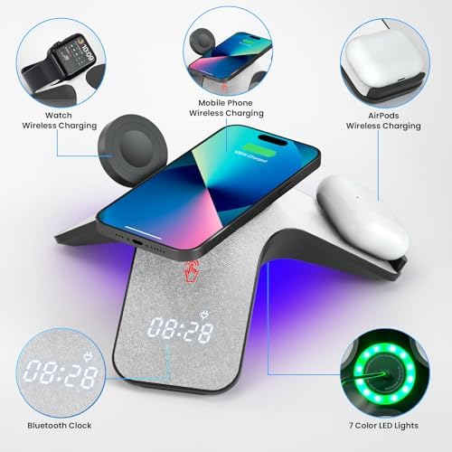 YLF 5-in-1 Fast Wireless Charging Station with Bluetooth Clock – Multi-Device Charger for Samsung Galaxy S23 Ultra/S23/S22/S21 – Sleek LED Display & Enhanced Speed for a Clutter-Free Workspace