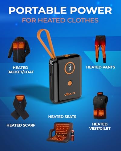 Ultimate 10000 m Ah Power Bank for Heated Clothing – Fast Charging USB Charger with Built-In Cable for i Phone & Android – Lightweight Portable Battery Pack for Heated Jackets, Vests, and Stadium Seats – Stay Warm and Powered Up Anywhere