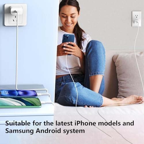 Ultra-Fast 20 W PD i Phone Charger Pack – MFi Certified USB-C Wall Charger Set with Four 6 FT Lightning Cables for i Phone 14, 13, 12, 11 Pro Max, XR, XS, X, i Pad & Air Pods Pro – Compact, Durable, and Versatile Charging Solution for Home and Travel