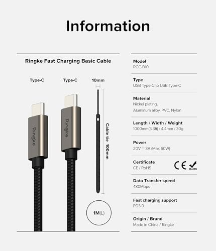 Upgrade Your Tech Game with the Ringke 6.6 FT USB C to USB C Cable – 60 W Fast Charging, Durable for i Phone 15/16, Galaxy, Pixel & More – Perfect for Home, Office & On-the-Go Data Transfer