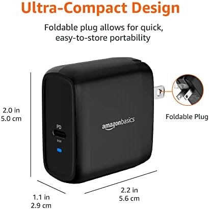 Amazon Basics 65 W Ga N USB-C Wall Charger – High-Speed Power Delivery Adapter for Laptops, Tablets & Smartphones, Compact & Foldable Design for Ultimate Portability, Efficient Charging Solution in Sleek Black Finish