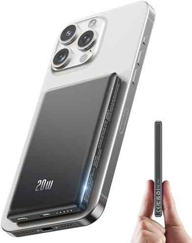 Sleek 5000 m Ah Mag Safe Battery Pack – Fast Wireless Charger for i Phone 12-16 Series – 20 W PD Magnetic Power Bank with USB-C – Ultra Slim Portable Charging Solution in Matte Black for Effortless Power On-the-Go