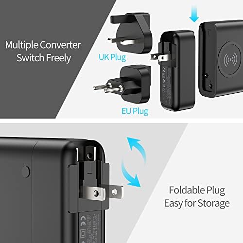 Ultimate 3-in-1 Portable Wireless Charger Power Bank – 10000 m Ah Fast Charging Wall Adapter with PD20 W USB-C and QC3.0 USB-A – Travel-Friendly External Battery Pack for i Phone, i Pad, and Android Devices – Enhanced Compatibility in Sleek Black Design