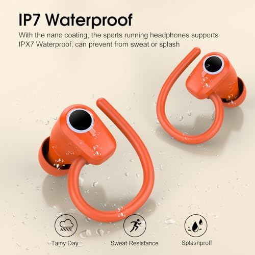 Poounur Bluetooth 5.3 Wireless Sport Earbuds – 50 Hours Playtime, IP7 Waterproof, Noise-Cancelling Headphones with Earhooks and Dual LED Display for Ultimate Comfort and Sound Quality – Perfect for Active Lifestyles and Outdoor Adventures