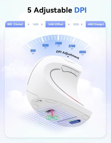 TECKNET Wireless Vertical Mouse – 4800 DPI Ergonomic Design for Ultimate Comfort & Precision, Adjustable DPI Levels for Seamless Navigation, Silent Clicks & 2.4 GHz Technology for Laptops, Desktops & Mac – Ideal Carpal Tunnel Relief Accessory