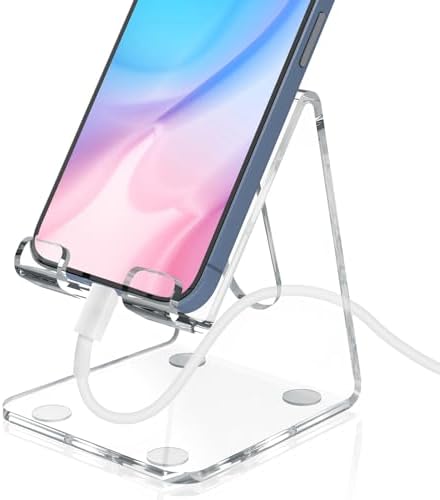 Tomorotec Adjustable Angle Acrylic Cell Phone Stand for Desk, Foldable Acrylic Phone Holder Cute for Office, Portable Non-Slip Desktop Smartphone Holder, Fit for iPhone Samsung Galaxy (Iridescent) – Enhanced Compatibility and Speed