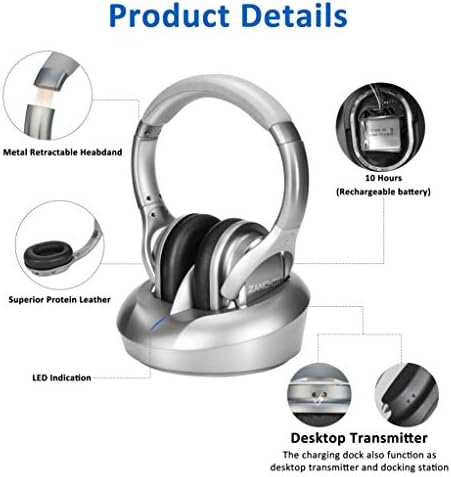 ZANCHIE Wireless Over-Ear Headphones with RF Transmitter Dock – Premium Digital Stereo Sound Designed for Seniors and Hearing Impaired – Ultimate Comfort and Seamless TV Audio Experience for Endless Enjoyment
