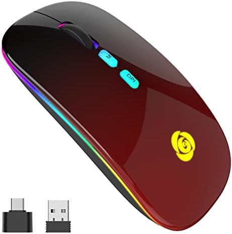 Upgrade Your Workflow with the CC Store LED Wireless Mouse – Dual Connection Modes (Bluetooth & 2.4 GHz), Ultra-Silent Rechargeable Design, Adjustable DPI Settings for Precision, Ergonomic Slim Profile, USB-C Adapter Included – Perfect for Laptops, Mac Books, PCs, Tablets, and i Pads (Black-Red)