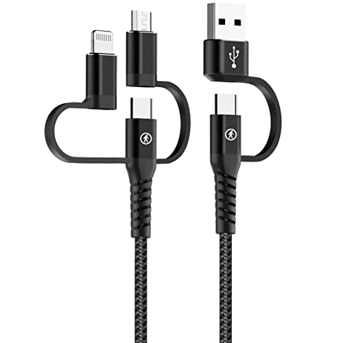 Versatile 5-in-1 Charging Cable by Outdoor Tech – 6.5′ Durable Nylon Braided Design with USB-C, Lightning, USB-A, and Micro USB Tips for Universal Device Compatibility and Rapid Charging – Essential Accessory for Tech Enthusiasts on the Go
