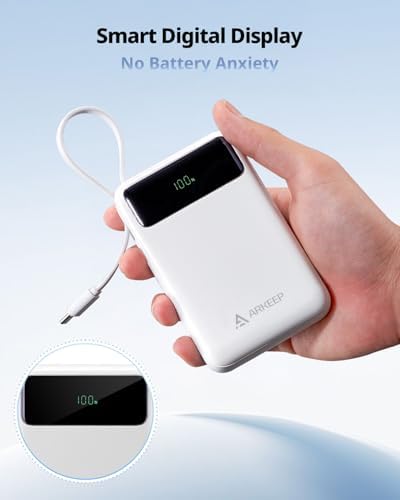 Ultra-Compact 10000 m Ah Travel Power Bank with 22.5 W PD Fast Charging – Built-In Type-C Cable & Dual USB Outputs for Ultimate Device Compatibility – Lightweight & Portable High-Capacity Phone Charger with Advanced Safety Features for i Phone 16/15/14/13/12/11, Samsung Galaxy, and More