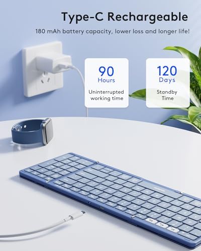 Samsers Wireless Foldable Bluetooth Keyboard with Numeric Keypad – Multi-Device Support for i OS, Android, Windows & Mac – Portable Travel-Friendly Design in Premium PU Leather, Effortless Typing Anywhere!