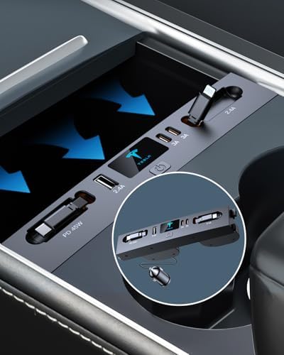 Experience Unmatched Charging Efficiency with the Premium Multi-Port USB Charger for 2021-2024 Tesla Model 3/Y – Sleek Design, Retractable Cable, and Dual Fast Charging Ports – Essential Accessory for Tesla Enthusiasts and Ideal Gifts for Tesla Owners – Elevate Your On-the-Go Connectivity with Enhanced Compatibility for All USB Devices