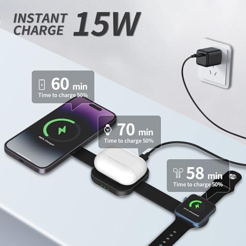 Ultimate 4-in-1 Foldable Wireless Charging Station: Fast Charger for i Phone 11-16, Apple Watch, Air Pods & Galaxy S9-S23 – Portable, Space-Saving Dock with Adapter in Sleek Black for Enhanced Compatibility and Quick Power-Up Solutions