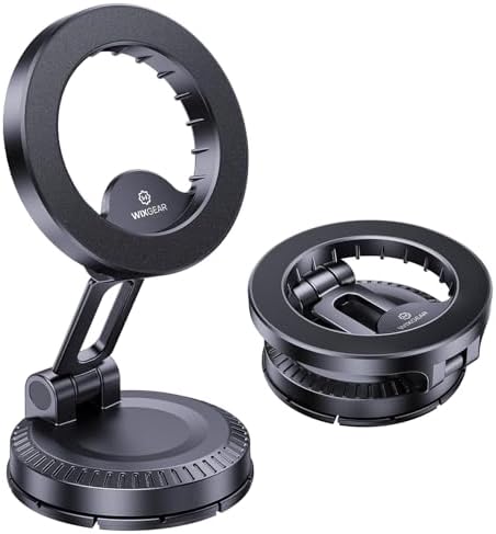WixGear for MagSafe Car Mount, Foldable Car Phone Mount, Magnetic Phone Holder for Car Dashboard, Strong Magnets, MagSafe Suction Mount, MagSafe Dash Mount, 360° Rotation, Compatible with iPhones – Enhanced Compatibility and Speed