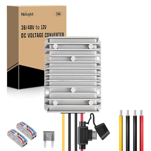 Nilight 48 V to 12 V Waterproof DC Voltage Converter – High-Efficiency 240 W Regulator for Golf Carts & Electric Scooters – Reliable Step-Down Power Supply with Overcurrent Protection and Easy Installation for Enhanced Energy Performance