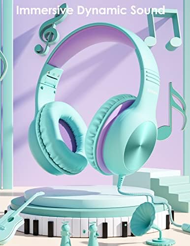 Premium Kids Over-Ear Headphones with Built-In Microphone – Safe Volume Control, Lightweight Dark Green Design for Online Learning & Travel, HD Sound Quality, Collaborative Audio Sharing Feature for Enhanced Learning Experiences