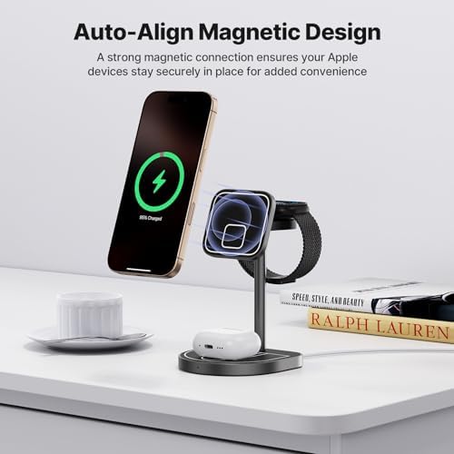 X85 Magnetic 3-in-1 Wireless Charger Stand – Versatile Charging Station for i Phone 16/15/14/13/12, Apple Watch S10/Ultra/9/8/7 & Air Pods 4/3/2/Pro – Adjustable Viewing Angles with Unique Basketball Court Design – Fast Charging Solution for Tech Enthusiasts