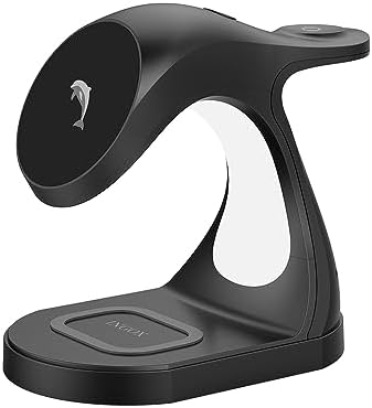 Revitalize Your Charging Routine with the 4-in-1 Magnetic Wireless Charging Station – Fast Charge Dock for i Phone 16/15/14/13/12 Pro/Max/Plus/Mini, Air Pods Pro/3/2, and Apple Watch Series 9/8/7/6/SE/5/4/3 in Elegant Black Dolphin Finish – Space-Saving Multi-Device Charger with 20 W Power Output and Safety Features for Effortless Use