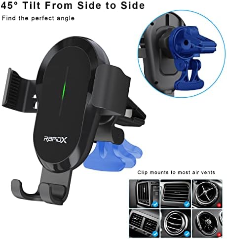 Transform Your Vehicle with the Rapid X Dashio CW4 Car Vent Mount & Wireless Charger – Fast 15 W Qi Charging, Adjustable Slide & Lock Design for i Phone 14/13/12/11/X, Samsung & All Qi-Compatible Smartphones – Ultimate Convenience & Safety on the Road