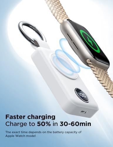 JOYROOM 2000 m Ah Magnetic Wireless Charger for Apple Watch – Compact Keychain Travel Essential for Series 10-2 with Enhanced Speed and Durability, Sleek Black Design for On-the-Go Power Solutions