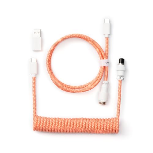 Keychron Light Pink Custom Coiled Aviator Cable – High-Performance USB-C to USB-C with Detachable Metal Connector (5-Pin GX12) for Mechanical Keyboards, Durable Braided Design with USB-A Adapter for Enhanced Charging and Data Transfer Efficiency