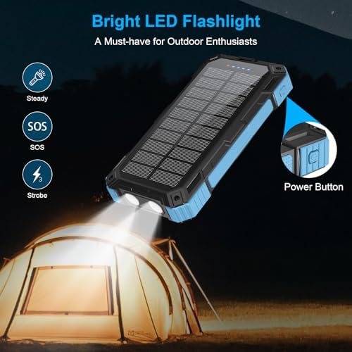 Ultra-Reliable 49,800 m Ah Solar Power Bank – High-Speed Wireless Charging with 4 Built-In Cables & 22.5 W QC3.0 Technology – IP65 Waterproof Emergency Battery for Outdoor Adventures – Charge 6 Devices Simultaneously, Compatible with Smartphones & Tablets