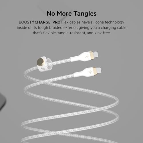 Maximize Your Charging Potential with the Belkin Boost Charge Pro Flex 6.6 ft USB-C to USB-C Braided Charger Cable – Dual Pack for Effortless Connectivity and Long-Lasting Durability – Fast Charge Compatibility with i Phone 16, Mac Book, Galaxy S25, and Nintendo Switch 2 – Tangle-Free Design, USB-IF Certified for Dependable Performance