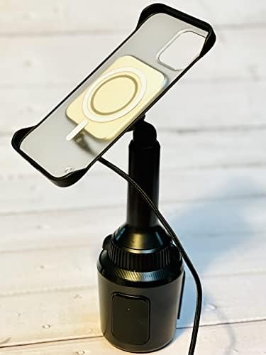 Aporia Mag Safe Car Cup Holder Charger – 15 W Fast Wireless Charging Mount with Adjustable Arm & 360° Rotation for i Phone 12+ | Ultimate Driving Accessory for Effortless Connectivity and Enhanced Convenience on the Road