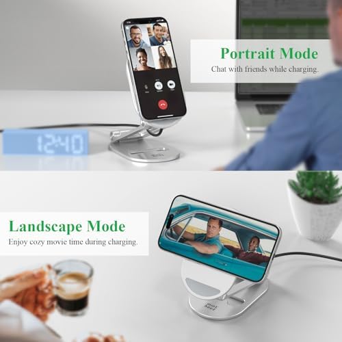 Minthouz Foldable Mag Safe Wireless Charging Stand – Adjustable 20 W Magnetic Charger for i Phone 16/15/14/13/12 Pro/Max/Plus & Air Pods 3/Pro 2 – Rapid Charging, Enhanced Compatibility, Travel-Friendly Design – Elevate Your Tech Experience