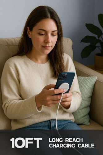 Galvanox 10-Foot Magnetic Wireless Charger for i Phone – Fast 15 W Charging Pad with Enhanced Compatibility, Sleek Anodized Aluminum Design – Stay Connected with Extended Reach and Convenience