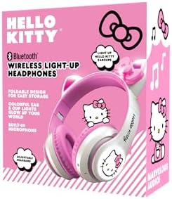 Hello Kitty Light-Up Wireless Bluetooth Headphones for Kids & Adults – Foldable, Adjustable Design with 8-Hour Playtime and Playful LED Earcups for a Fun Audio Experience in White