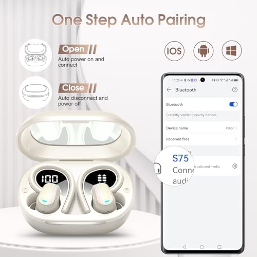 Experience the Future of Sound with OYIB Bluetooth 5.4 Wireless Earbuds – Immersive Deep Bass Sport Headphones with IP7 Waterproof Durability, 50-Hour Playtime, and Advanced ENC Microphone for Superior Call Clarity – Perfectly Crafted for Fitness Enthusiasts and Active Lifestyles in Elegant Cream White