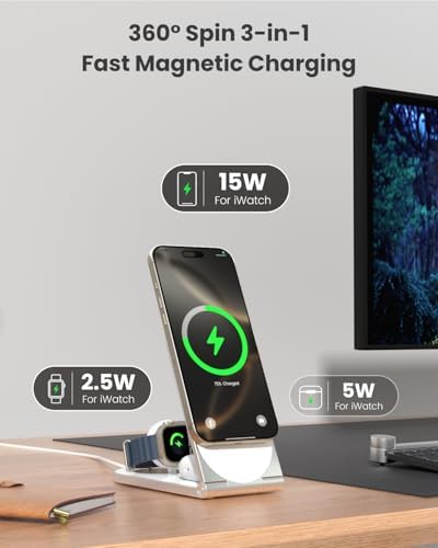 Ultimate 3-in-1 Wireless Charging Station – Foldable Travel Charger for i Phone 16/15/14/13/12, Air Pods & Apple Watch – 20 W Fast Magnetic Charger Stand with Enhanced Mag Safe Compatibility for On-the-Go Convenience