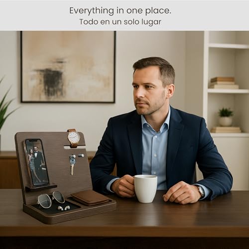 Namore Premium Wood Desk and Nightstand Organizer – Multifunctional Charging Station for Phones & Essentials – A Stylish Solution for Enhanced Workspace Efficiency – Perfect Gift for Men, Dads, & Professionals – Elegant Design with Universal Device Compatibility