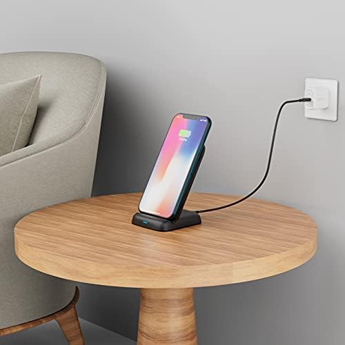 Amazon Basics 10 W Qi-Certified Fast Wireless Charging Stand – Sleek Ergonomic Dock for i Phone 16/15/14/13/12/11/X & Samsung – Ultimate Home & Office Convenience with Adjustable Viewing Angle & USB Connectivity